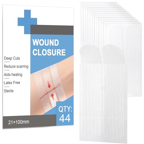 Sterile Skin Wound Closure Strips 44 Strips in 22 Packs Reinforced Design for Superficial Cuts and Incisions, 21x100mm