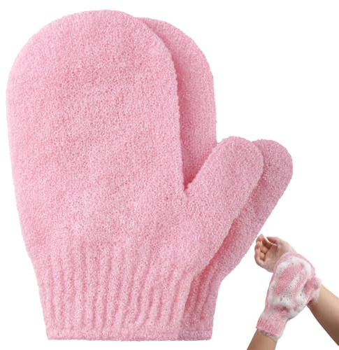 2pcs Exfoliating Gloves, Exfoliating Wash Gloves, Shower Scrub Gloves Away Ingrown Hair and Dead Skin for Shower, Spa, Massage and Dead Skin Cell Remover Loofah - Pink