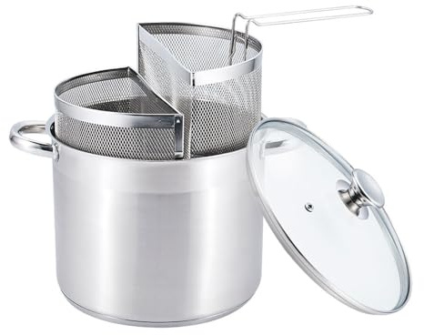 Pentola Spaghettiera Doppio Cestello in Acciaio Inox 18/10 – Triplo Fondo per Induzione e Gas, Cuoci Pasta con Cestelli Separati, Cottura Multipla per Pasta e Verdure (20CM)