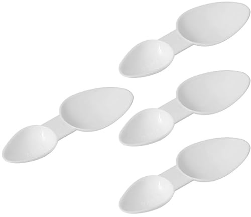 4Pcs Double-Sided Measuring Spoon 5ml 2.5ml Plastic Dosage Spoon Set, Reusable White Liquid Powder Measure Scoops for Kitchen Cooking Baking Supplement Nursing Home Office and Travel