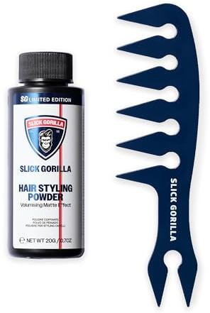 Slick Gorilla Hair Styling Texture Powder and Texture Comb for Men – Football Edition matte hårpuder & kolsvart bredtandad kam – ger volym, grepp, form och stadga – icke-fettiga herrstylingprodukter