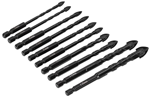 FTVOGUE Jeu de Forets à Vis Croisées Forets de Maçonnerie en Carbure cémenté 10 Pièces Tige Hexagonale à 3 Cannelures pour le Perçage du Béton de Mur de Brique par les Installateurs Réparateurs