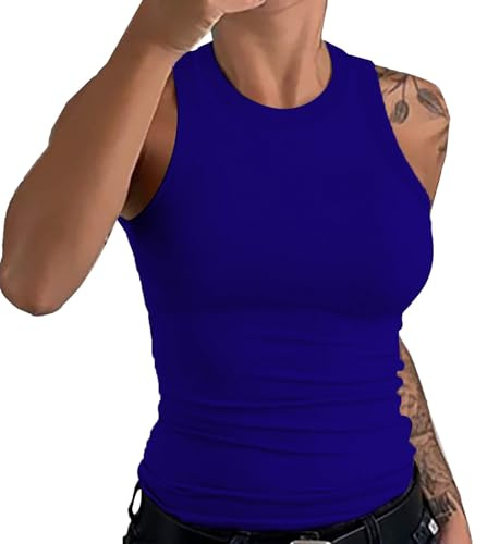 Damtanktopp lång sport, toppar för sommar tajt nackhållare topp stretch camisole breda remmar crop toppar ledig topp enfärgad väst ärmlös bastoppar rund hals sommartopp