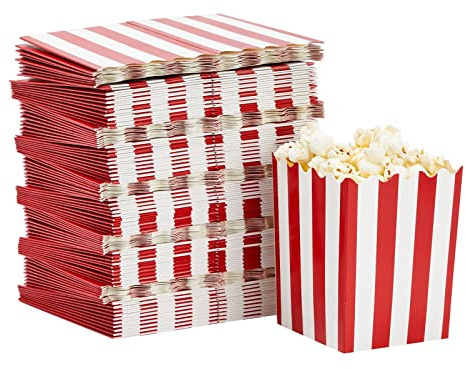 Juvale 100 Pack Red and White Mini Popcorn Boxes for Party, Bulk Paper Popcorn Containers for Movie Night Decorations (3 x 4 In)