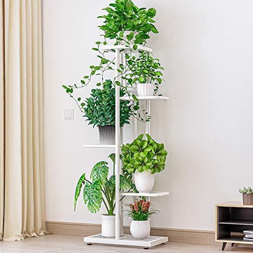 Wakects Estanterías para plantas, estante para flores, estantería expositora para macetero alto y bajo para jardín, patio, balcón, salón, interior y exterior (5 niveles 6 macetas)(blanco)