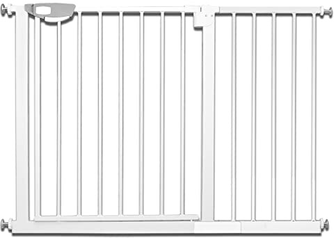 Froadp Cancelletto di Sicurezza per Bambini e Animali, Barriera di Protezione della Porta per Cani, Cancello Senza Trapano, Porta Grata per Bambino, Cancelletti Interni(Bianco, 105-115cm)