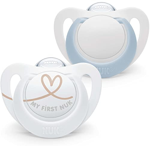 NUK Star chupete | 0-6 meses | Calma al 99 % de los bebés | Chupetes de silicona sin BPA | Azul | Incluye funda | 2 unidades