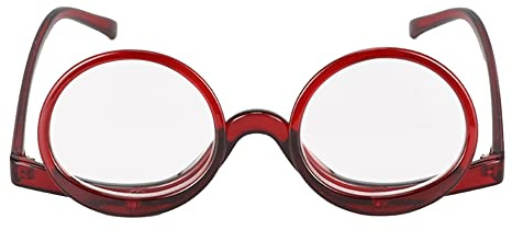 Millya Women Rotatable Make-Up Magnifying Glasses Flip Up Spectacle Lense Eyeglasses for Reading (Double Lens + Red, +3.5)