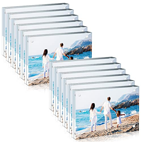 Handepo 12 Pcs Acrylic Picture Frame Bulk Clear Acrylic Photo Frame Magnetic Desktop Display Double Sided 20 mm Thickness Freestanding for Bedroom Living Room Home Office(4 x 6)