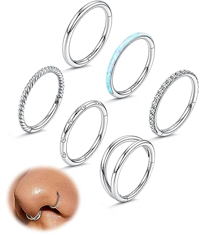 Adramata 6-teiliges 18G Nasenpiercing Set - Septum, Nostril, Helix, Conch, Tragus und Ohr Piercings in Chirurgenstahl - Gold und Silber für Damen und Herren