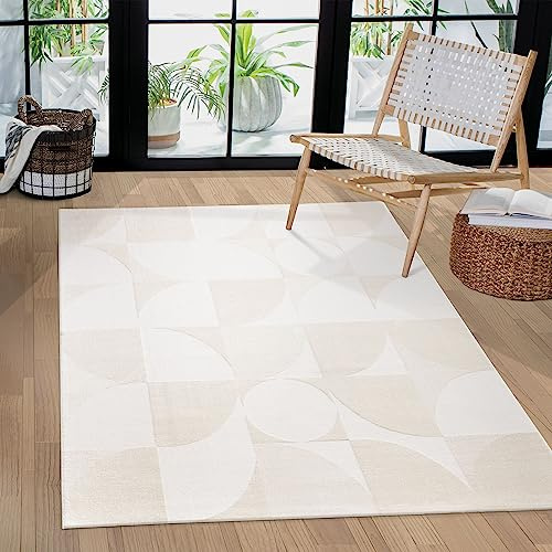 Paco Home Teppich Wohnzimmer Schlafzimmer Modern Kurzflor Skandinavisches Boho Muster Regenbogen japandi Geometrisch 3D Effekt Creme, Grösse:80x150 cm, Farbe:Creme 4