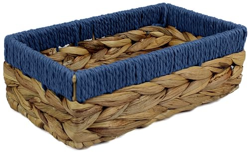 Pop-it-in-a-Pelican Rectangular Water Hyacinth Small Basket Natural Blue Wicker Storage Shelf Open Decorative Gift Box Mini Tray Makeup Kitchen Organiser (1, 24cm)