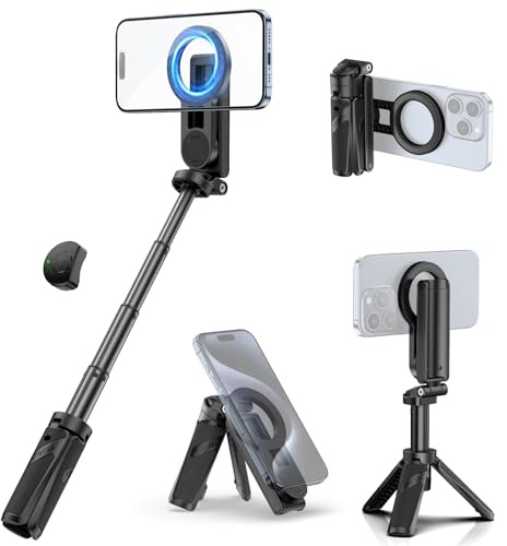ULANZI JJ03 Magnetic Mini Tripod for Phone with Remote, 3-in-1 Pocket Selfie Stick Handle Grip, 360° Rotation Extendable Tripod Stand for iPhone Android Phones, for iPhone 17 16 15 14 13 12 Series