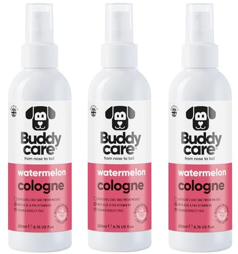 Buddycare Dog Cologne - Vattenmelon - 200 ml x 3 - Delikat och pulverdoftande hundköln - fräschar upp mellan hundtvättar