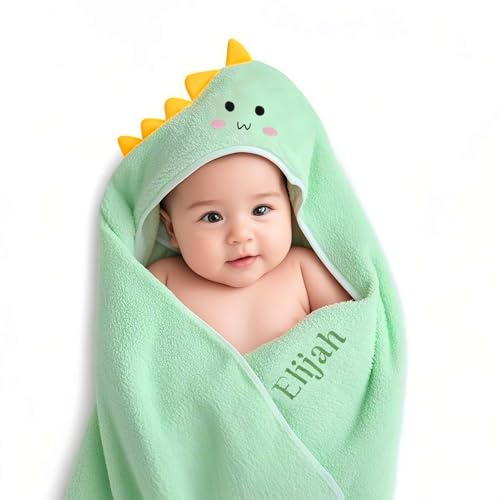 Gaosh Accappatoio Neonato Personalizzato con Nome Asciugamano Neonato Bagnetto con Cappuccio Morbido e Confortevole per Bambina Regalo Neonata Femmina, Nascita Bimba (Verde)