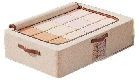 WAKZDSNH Förvaringslåda för undersäng med lock, bomullslinne, 50 x 40 x 15 cm, beige