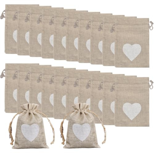 AEKZOX Lote de 20 Bolsitas de Tela de Yute con Cordón para Regalos, Joyas, Bodas, Cumpleaños y Fiestas 8x10 cm
