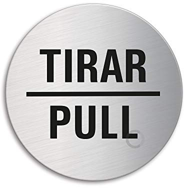 Placa de Puerta – Tirar/Pull | Ø 75 mm Letrero acero inoxidable cepillado mate fino autoadhesivo Ofform Design No. 39160