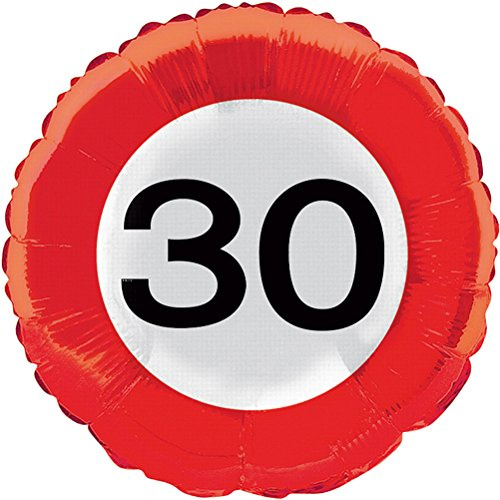 Folat 28530 - Folienballon - 46 cm Verkehrszeichen - Zahl 30-1 STK.