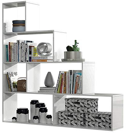 Habitdesign Estantería Decorativa, Librería Salon, Modelo Klum, Acabado en Blanco Brillo, Medidas: 145 cm (Alto) x 145 cm (Ancho) x 29 cm (Fondo)