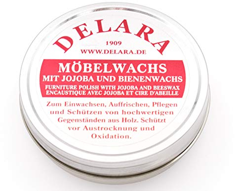 DELARA Cire Haut de Gamme pour Meubles, enrichie au Jojoba et à la Cire d'abeille, Couleur: incolore - Fabriqué en Allemagne