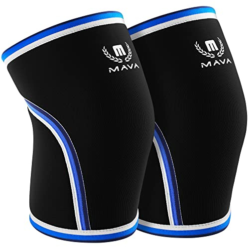 Mava Sports Kniebandage Männer & Damen - 7mm Neopren Knie-Kompressionsbandage für Cross Training, Fitnessstudio, Kniebeugen & Gewichtheben (Schwarz, L)