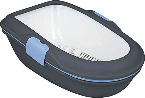 TRIXIE Katzentoilette Berto - mit 3 teiligem Trennsystem - hygienische Reinigung - 2 Schalen, 1 Sieb und 1 Rand - Easy Click-Verschlüsse - Kunststoff - 39 × 22 × 59 cm - grau - 40154