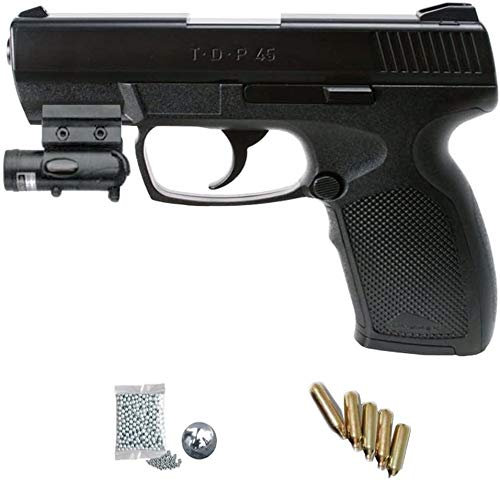 Kit Pistola TDP45 LÁSER - Pistola de Aire comprimido (CO2) y balines de Acero (perdigones BBS) Calibre 4.5mm. Réplica + Accesorios <3,5J