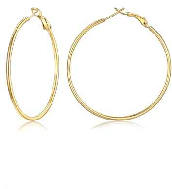 FOCALOOK Créoles Plaqué Or Femme 50mm Boucle d'Oreille Creole Acier Inoxydable Doré pour Femmes Grands Anneaux Oreille Fille Bijou Cadeau Cercle Large Tendance Hoop Earrings avec Boîte