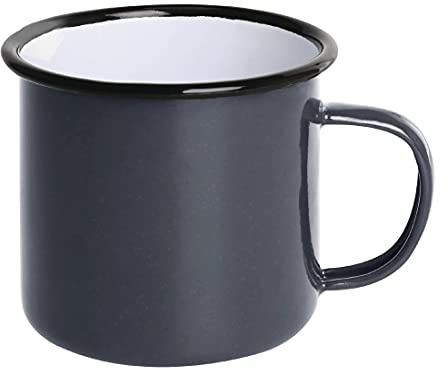 Olympia Emaille-Tee- und Kaffeetassen-Set, 350 ml (6er-Pack), grau, emaillierter Stahl – ideal für Lagerfeuer, Camping, rustikales Essen und mehr – professioneller und privater Gebrauch, DC397