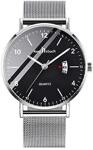 Unendlich U Herren Analog Uhren Slim Minimalist Armbanduhr für Mann Edelstahl Wasserdicht Quarzuhren Arabischen Ziffern-Zifferblatt Datum Mesh-Band 30 M wasserdichte