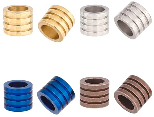 UNICRAFTALE Spaltenperlen, 16 Stück, 4 Farben, gerillt, 10/11 mm, Spaltenperlen, Edelstahl, 6,5 mm, großes Loch, lose Perlen, Abstandshalter für die Herstellung von Schmuck, ohne Blätter, 16 Stück