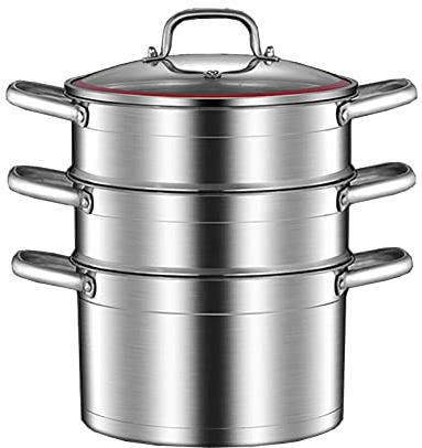 Steamer 304 Stainless Steel Household 3-Layer Heightened and Thickened Large-Capacity Steamer/stockpot 28cm Compatible Induction Cooker Gas Stove