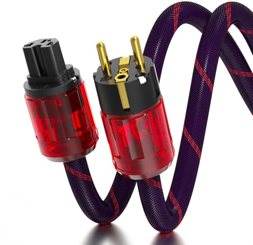YuanYong Profi-Stromkabel 4N OFC (1,0M) | Schuko-Stecker mit 24-karätigem Gold beschichteten Steckern & EMV-Schirmung | Speziell für HiFi-Endstufen & CD-Player | C15 Keramik-Steckverbinder