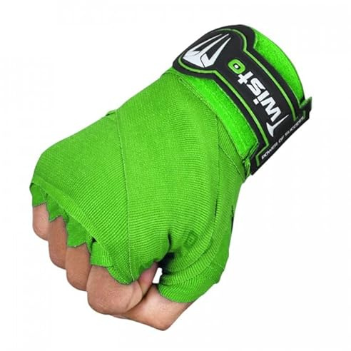 Twisto Boxing Hand Wraps Inner Gloves 4.5m 180 Inches Elasticated Thumb Loop Bandages Men Women Wrist Protection Muay Thai MMA Kickboxing Martial Arts, Speed Bag Punching Training (Green)