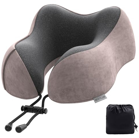 Nackenkissen Flugzeug, Reisekissen Auto Travel Pillow aus Memory Foam mit samtweichem Bezug, Nackenhörnchen Erwachsene für Reisen, Camping, Büro und Haus (Hellpink)