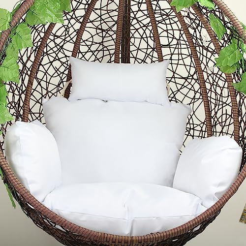 Coussin pour Fauteuil Oeuf Suspendu, Imperméable Siège de Chaise Rembourrage pour Patio Jardin, Balançoire Panier Suspendu Coussin de Siege, avec Appui-tête et ficelles pour Attacher(Color:White)
