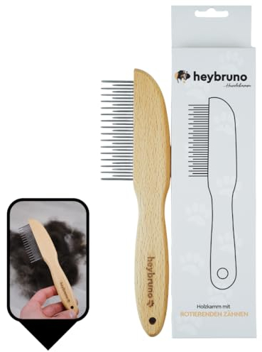heybruno Hundekamm mit drehbaren Zinken aus Metall, für Langhaar und große Hunde, aus Holz