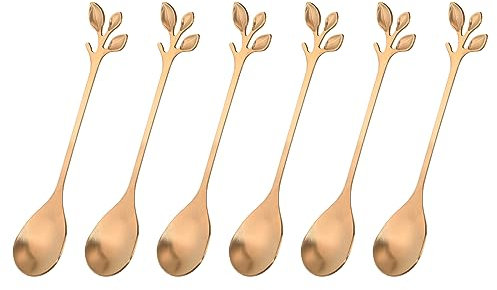 QUARKZMAN 6pcs Inox Acier Feuille Café Cuillère 4,8 pour Glace Thé Rose Or