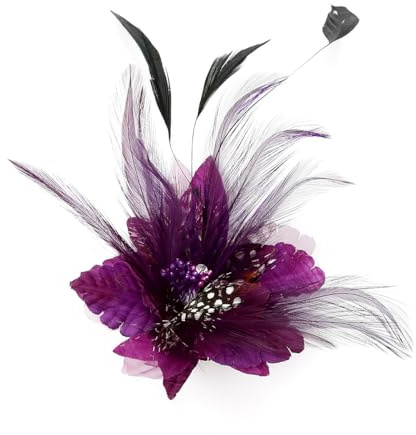 Flower Fascinator Clip, GLADFRESIT Fashionable Phalaenopsis Feather Corsage Hair Clips Brooch Pin Hair Accessories for Weddings (Purple)