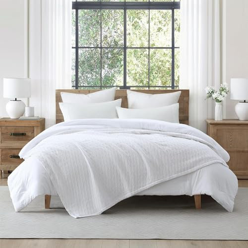 Tahari Home - Decke, weiche Rautenstruktur, Baumwolldecke, gemütliche Heimdekoration (Shelley Bright White, Full/Queen)