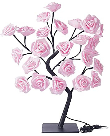 TITA-DONG Rosenbaum-Lampe, Rosa Rosenblüten-Nachtlicht, 24 Warmweiße LED-Lichter, USB-betriebene Nachttisch-Nachttischlampe mit Berührungsschalter, Perfekt für(Rosa)