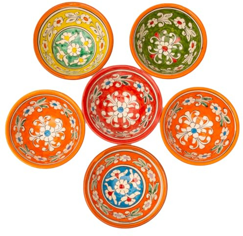 6 Keramikschalen 200 ml Piyola klein handgefertigt Muster (Bunt) - Usbekischer Schälchen mit handbemaltem Design | Teetasse | Schale Bunt Keramik | Dipschälchen (Muster (Bunt))