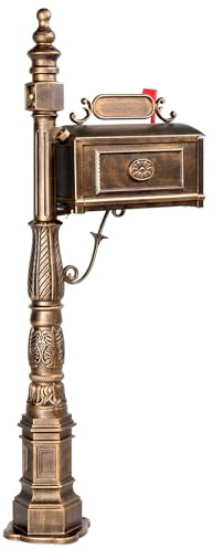Outvita Cast Aluminum Mailbox, Barcelona Decorative Post Mailbox, Rust-Proof Large Security Heavy Duty Mailbox (Bronze)