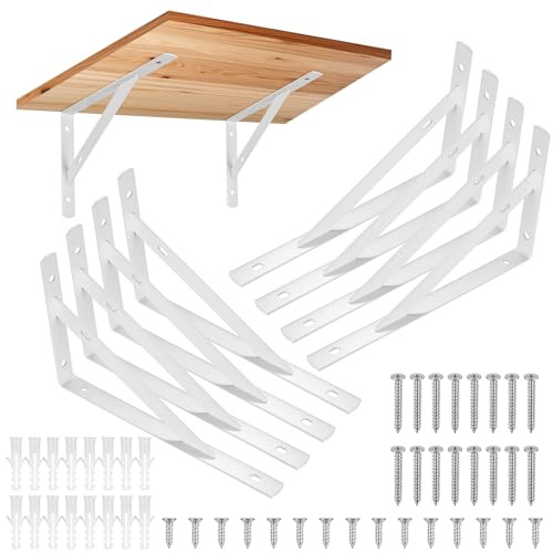 8 Piezas Soportes para Estantes de Pared, Escuadra para Estanterías, Soportes Estantes Triangulares de 90 Grados Angular de Montaje en Pared Pesados para Cocina Libros Estante (8 PCS Blanco 200X120MM)