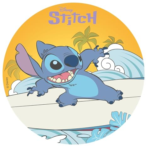 dekora - Décoration Comestible pour Gâteau d'Anniversaire pour Enfants - Disque Gâteau Stitch 20 cm - Décoration de Gâteau de Gaufret Sans Gluten, Sans Lactose - Convient aux Végétariens