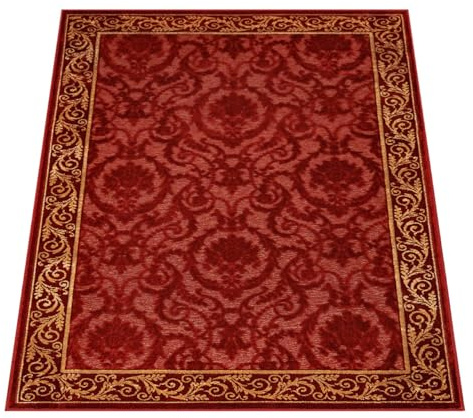 Luxus 3D Teppich Wohnzimmer Schlafzimmer Esszimmer Farashe in Schwarz Gold Creme Beige Rot - Kurzflor rutschfest Seidenglanz 3D-Effekt 100% Viskose (rot, 200x280 cm)