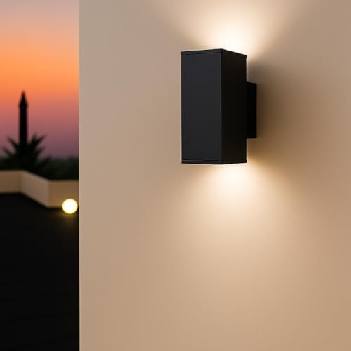 MeLiTec LED-Wandleuchte, Außen-Wandlampe, Up- and Downlight, Outdoor, 146-1, Betrieb über Strom, Up and Down-Leuchte für außen und innen, eckig, aus Edelstahl, schwarz matt, IP44