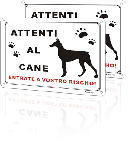 Acuxiaza 2 Pezzi Attenti Al Cane Cartello, Alluminio Riflettente, 20x15 cm Targhetta Attenti Al Cane, Adesivi Cartello, Resistente UV, Impermeabile, Durevole, Facile da installare