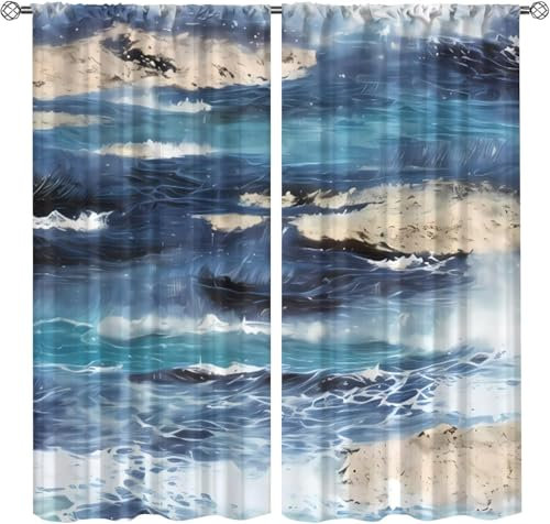 Schattierung Vorhänge Junge Strandsteinlandschaft 3D Druck 2Er Set Isolierung Schalldichte Kinder Gardinen Blickdicht Mit Ösen Vorhang Fenster Für Wohnzimmer Schlafzimmer Balkon 150X166 cm -923761032